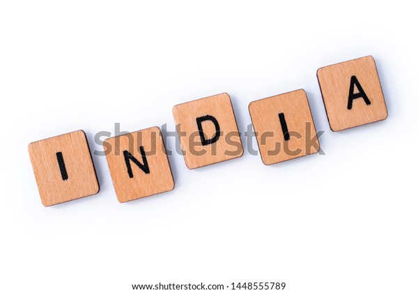 Word India Spelt Wooden Letter Tiles Signs Symbols Stock Image 1448555789