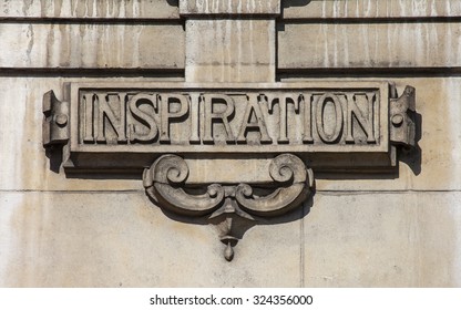 The Word Inspiration Sculptured On The Exterior Of The Victoria And Albert Museum In London.