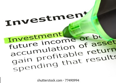 The word Investment highlighted in green with felt tip pen