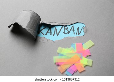 Word KANBAN Visible Through Torn Paper