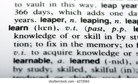 The word learn in closeup with shallow depth of field