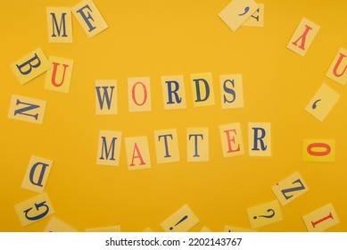 Word From Letters Words Matter On Yellow Background. Flat Lay.