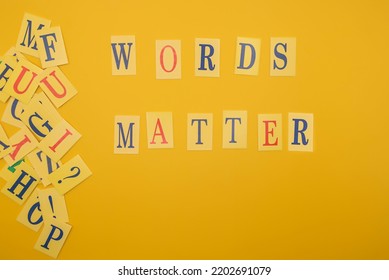 Word From Letters Words Matter On Yellow Background. Flat Lay.