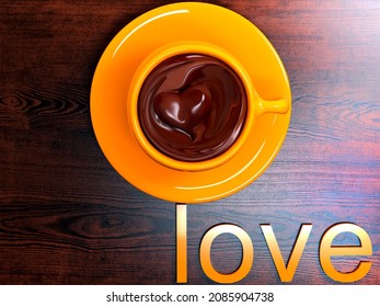 Word love on a background on wooden background. Cup chocolate. St. Valentine's Day. Illustration 3d rendering, vintage - Shutterstock ID 2085904738