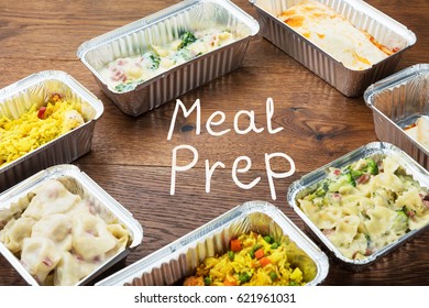 The Word Meal Preparation Written On Table With Takeaway Meal In Foil Containers - Shutterstock ID 621961031