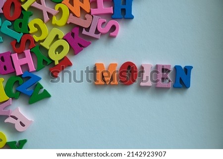 Word 'Moien' on white background. Moien is the word for Luxembourgish say Hello or greetings.