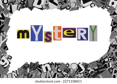 word mystery from cut newspaper letters into a speech bubble from magazine letters - Shutterstock ID 2271108811