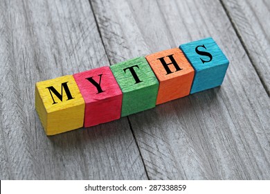 Word Myths On Colorful Wooden Cubes