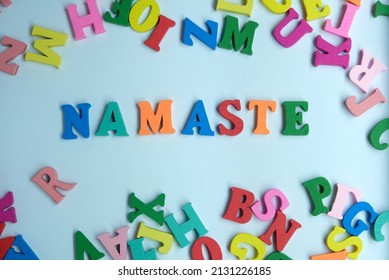 Word 'Namaste' in white background. Namaste is the way  for Gujarati, Hindi, Kannada, and Nepali to say Hello.