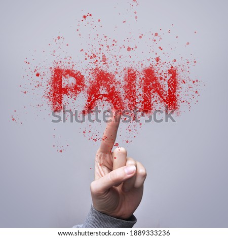 The word pain shatters into pieces. Reducing, relieving pain