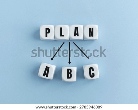 The word plan breaking into three distinct options a, b, and c