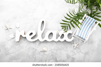 Word Relax And Sea Shells, Summer Holidays Concept Flat Lay