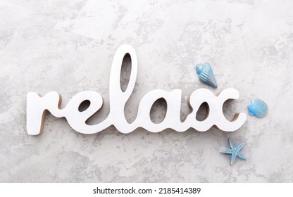 Word Relax And Sea Shells, Summer Holidays Concept Flat Lay