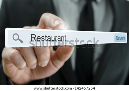 Word Restaurant written in search bar on virtual screen.