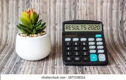 Word results 2020 on calculator. Business and finance concept.