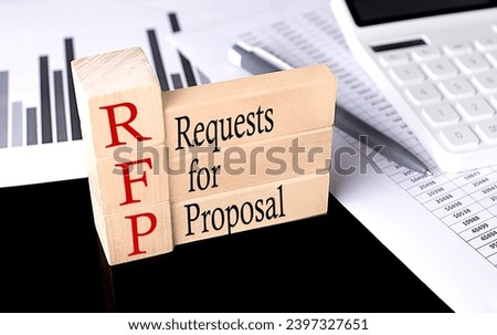 Word RFP Request For Proposal made with wood building blocks, business