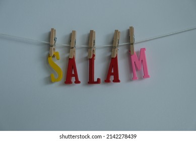 Word 'Salam' on white background. Salam is the word for Azerbaijani, Krygyz, Tatar, Urdu, and Persian say Hello or greetings.