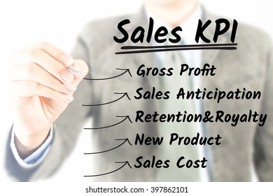 Word Sales KPI On Blurred Businessman Writing Background-business Concept