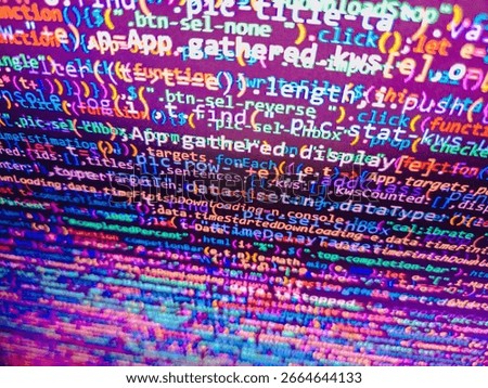 The word 'Security Breach' mixed in a random minified javascript code with syntax highlighting. Javascript code in bracket software