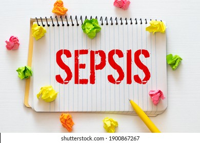 word SEPSIS on white paper. Medical concept