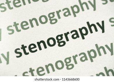 Word Stenography Printed On White Paper Macro