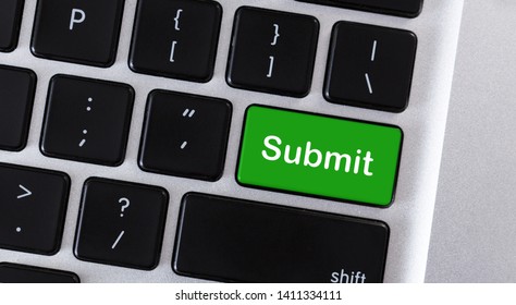 Word Submit On Green Button Of Computer Keypad
