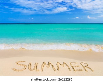 Word Summer on beach - vacation concept background