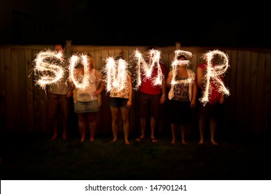 The Word Summer In Sparklers Time Lapse Photography