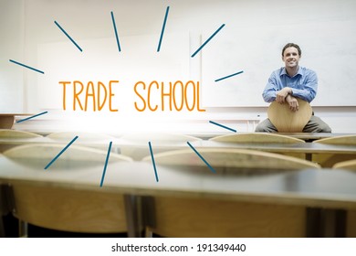 The Word Trade School Against Lecturer Sitting In Lecture Hall