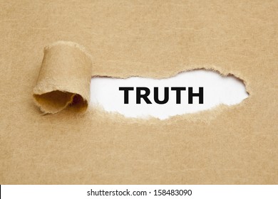 The word Truth appearing behind torn brown paper.