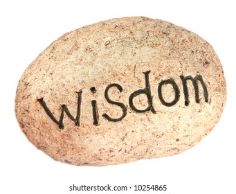 The word wisdom written on a rock for a garden
