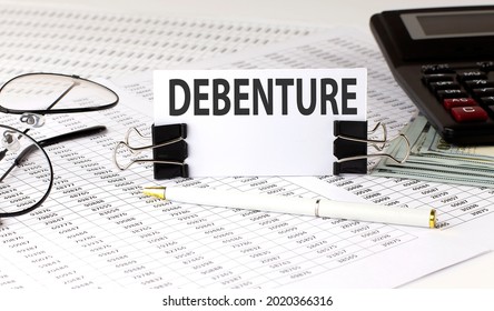 Word writing text DEBENTURE on white sticker on chart background. Business