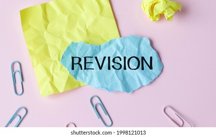 Word Writing Text Revision. Business Concept For Action Of Revising Over Someone Like Auditing Or Accounting Red Bubble Copy Space Paper On The Table.