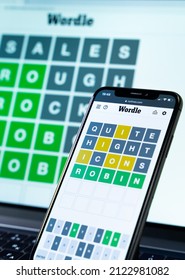 Wordle Game On Iphone Screen On Stock Photo 2122981082  Shutterstock