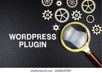 Wordpress Plugin text message with magnifying glass on black background