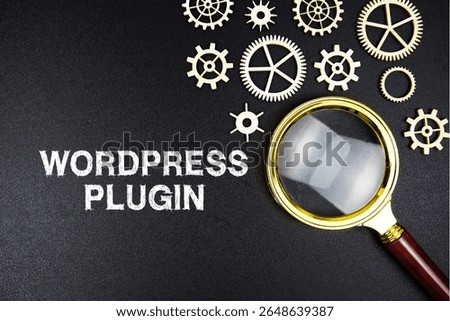 Wordpress Plugin text message with magnifying glass on black background