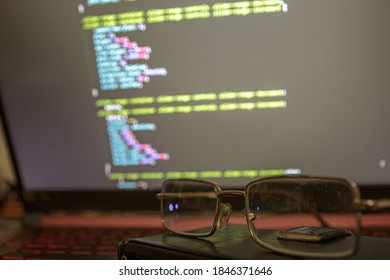 Wordpress Theme Code Close Up Through Sunglasses. Screen With CSS Code