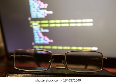 Wordpress Theme Code Close Up Through Sunglasses. Screen With CSS Code