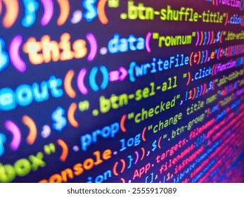 Words cyber property for cyber law concept. Not based on any actual scene or pattern. Pixelated data stream on digital interface with binary code, encryption concept, and glowing dots.