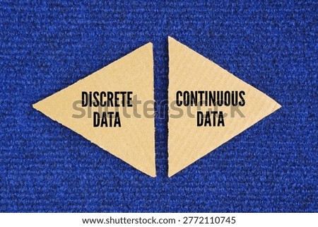words discrete data and continuous data. represents exact figures you can count, such as the number of students in a class. Discrete data can only take on specific, separated values, while continuous