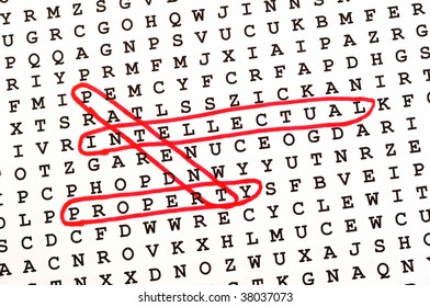 The Words Intellectual, Property, & Patent On Word Search Puzzle Circled In Red Ink