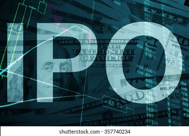 Words IPO (Initial public offering)  with the trading data on the background.
