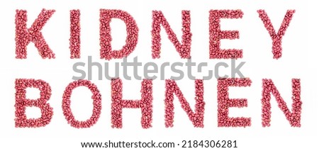 Words kidney beans in German from red kidney beans on white background. Stock foto © 