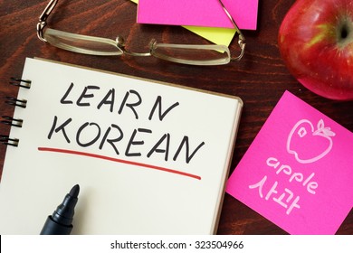 Words Learn Korean Written In The Notepad.