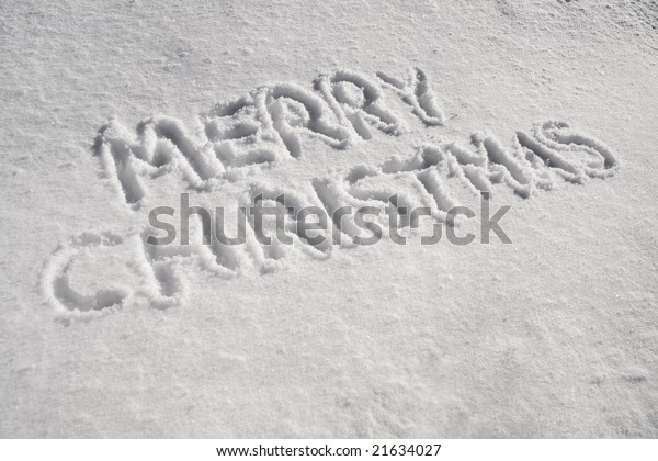 Words Merry Christmas Written Snow Stock Photo (Edit Now) 21634027