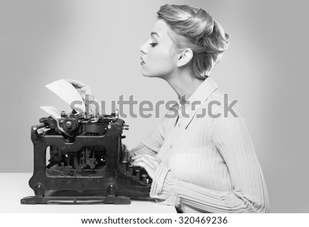 Similar – Image, Stock Photo Crop woman with typewriter putting crumpled paper into glass cup