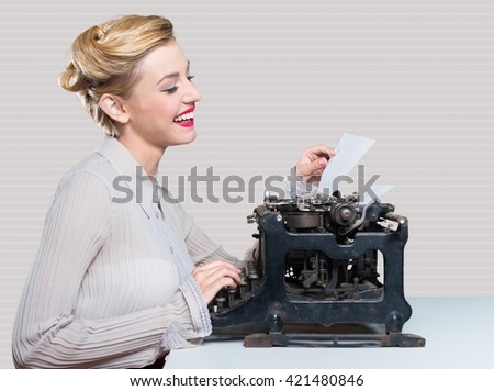 Similar – Image, Stock Photo Crop woman with typewriter putting crumpled paper into glass cup