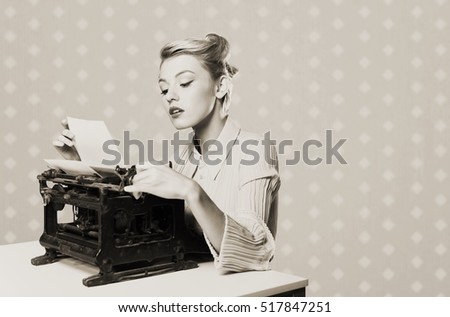 Similar – Image, Stock Photo Crop woman with typewriter putting crumpled paper into glass cup