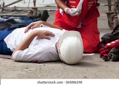 Work accident. First aid training.