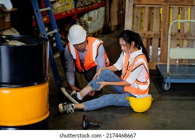 Work Accidents Of Worker In The Workplace At Warehouse Area, Injury At Work.